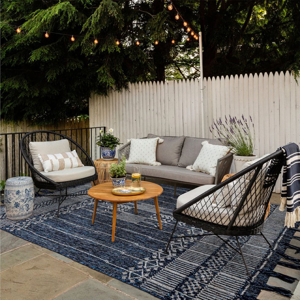 Denim kilim matta i graderad stil