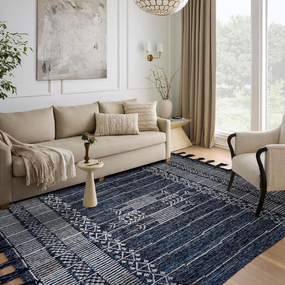 Denim kilim matta i graderad stil