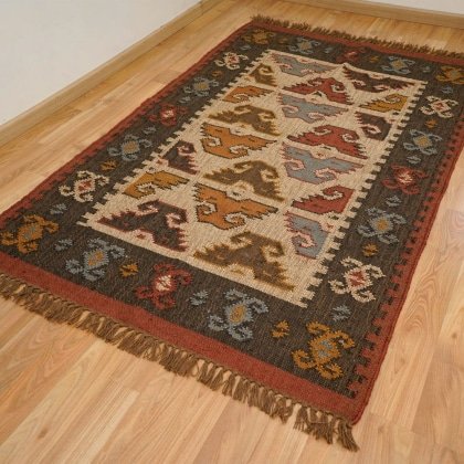 Jute Ull Etnisk Kilim Matta