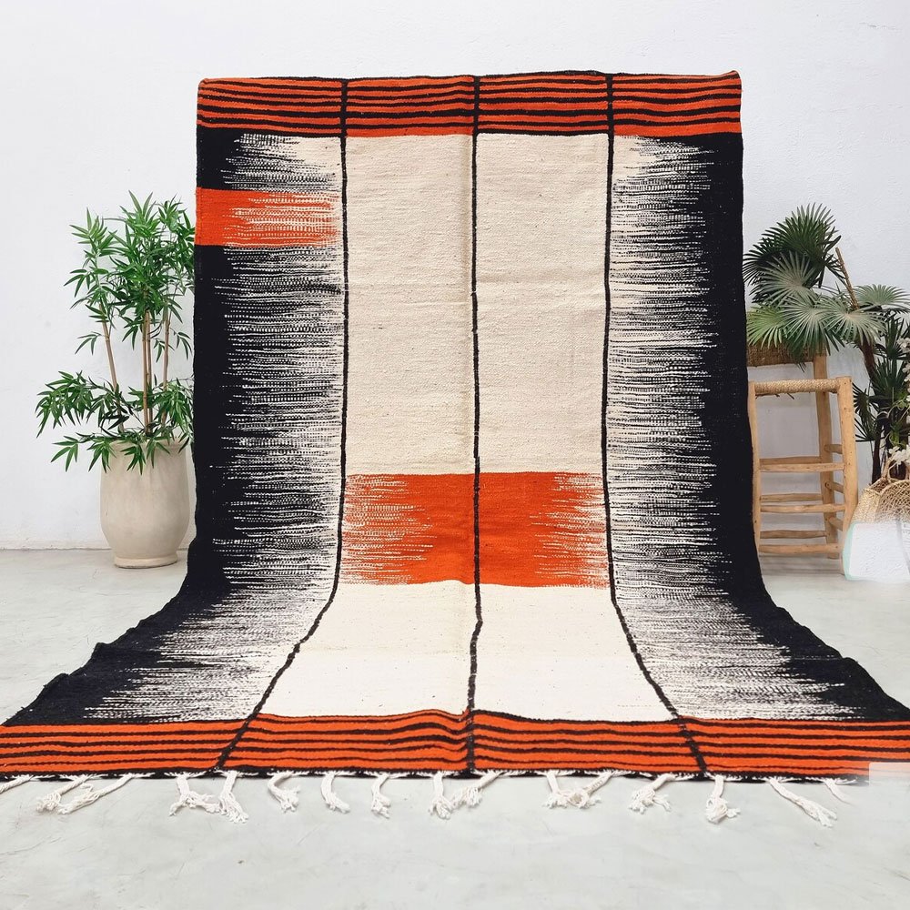 Orange och svart Kilim Flatweave-matta Orange och svart Kilim Flatweave-matta