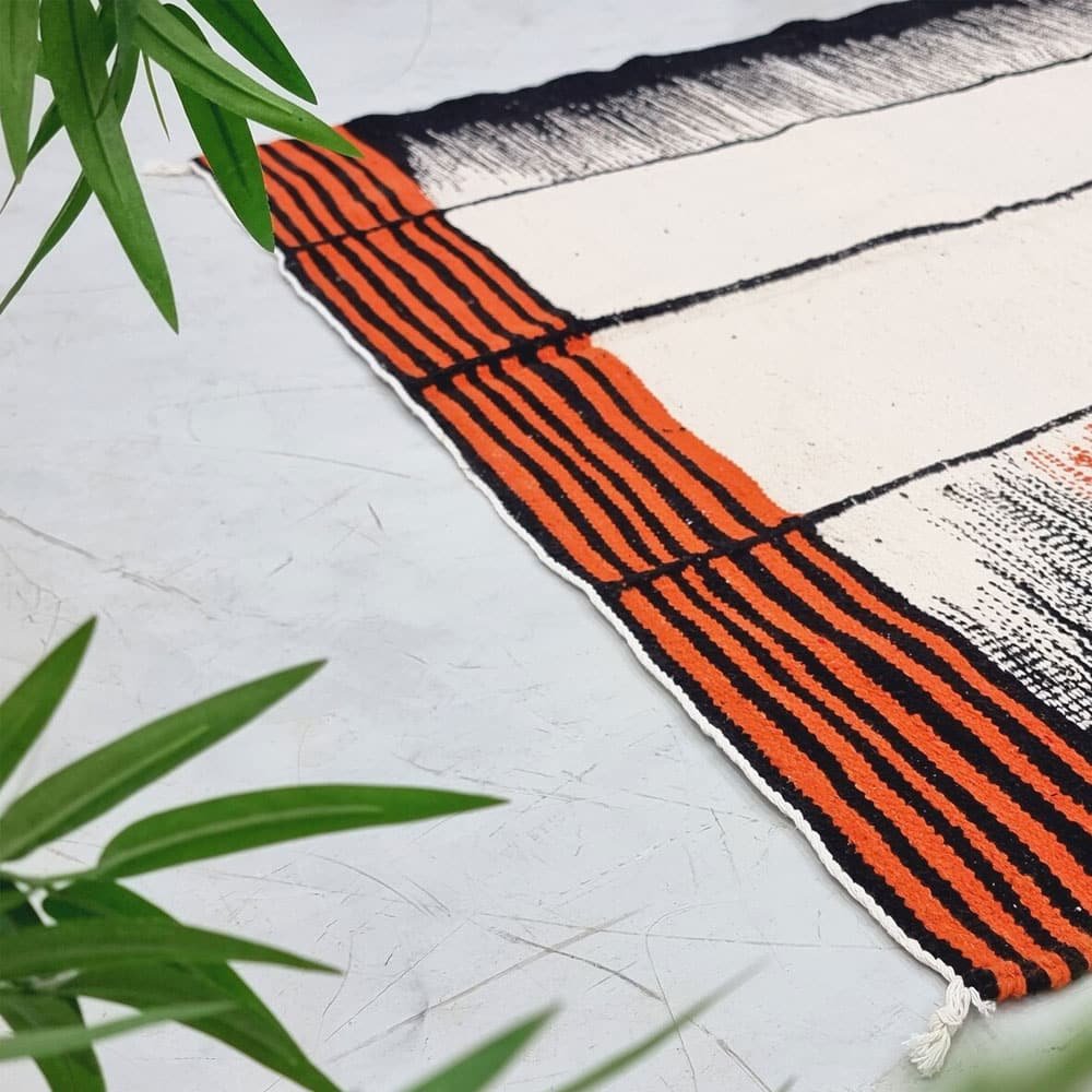 Orange och svart Kilim Flatweave-matta Orange och svart Kilim Flatweave-matta