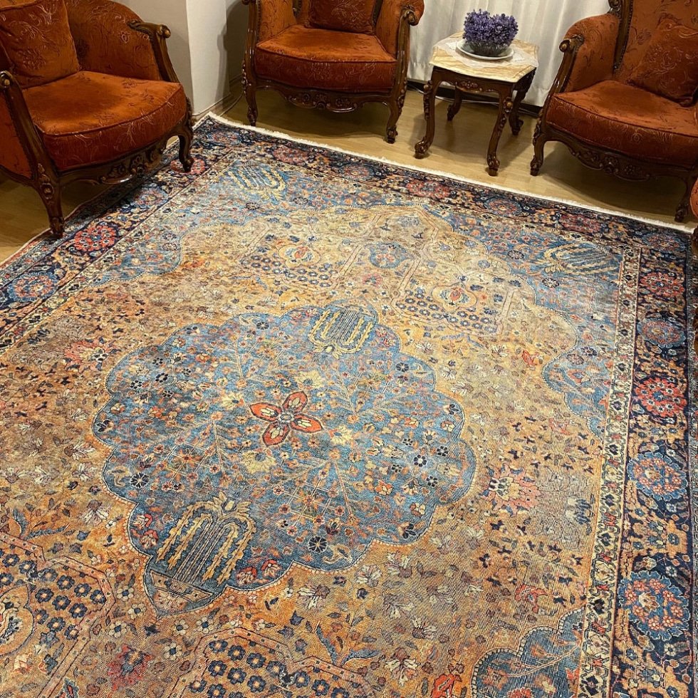 Orientalisk tvättbar matta i kelimstil