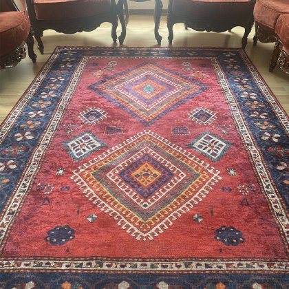 Röd Aubusson kilim stil Tvättbar matta