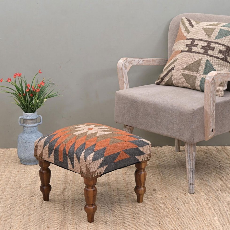 Geometriskt mönster kilim fotpall ottoman
