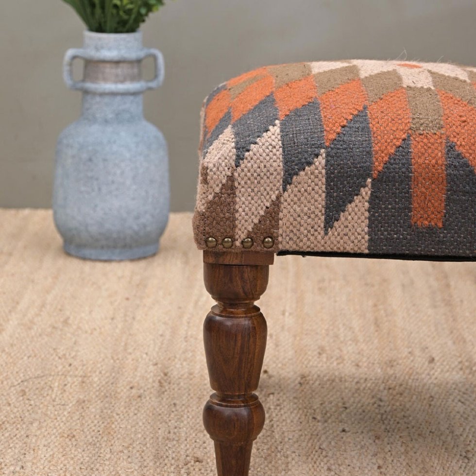 Geometriskt mönster kilim fotpall ottoman