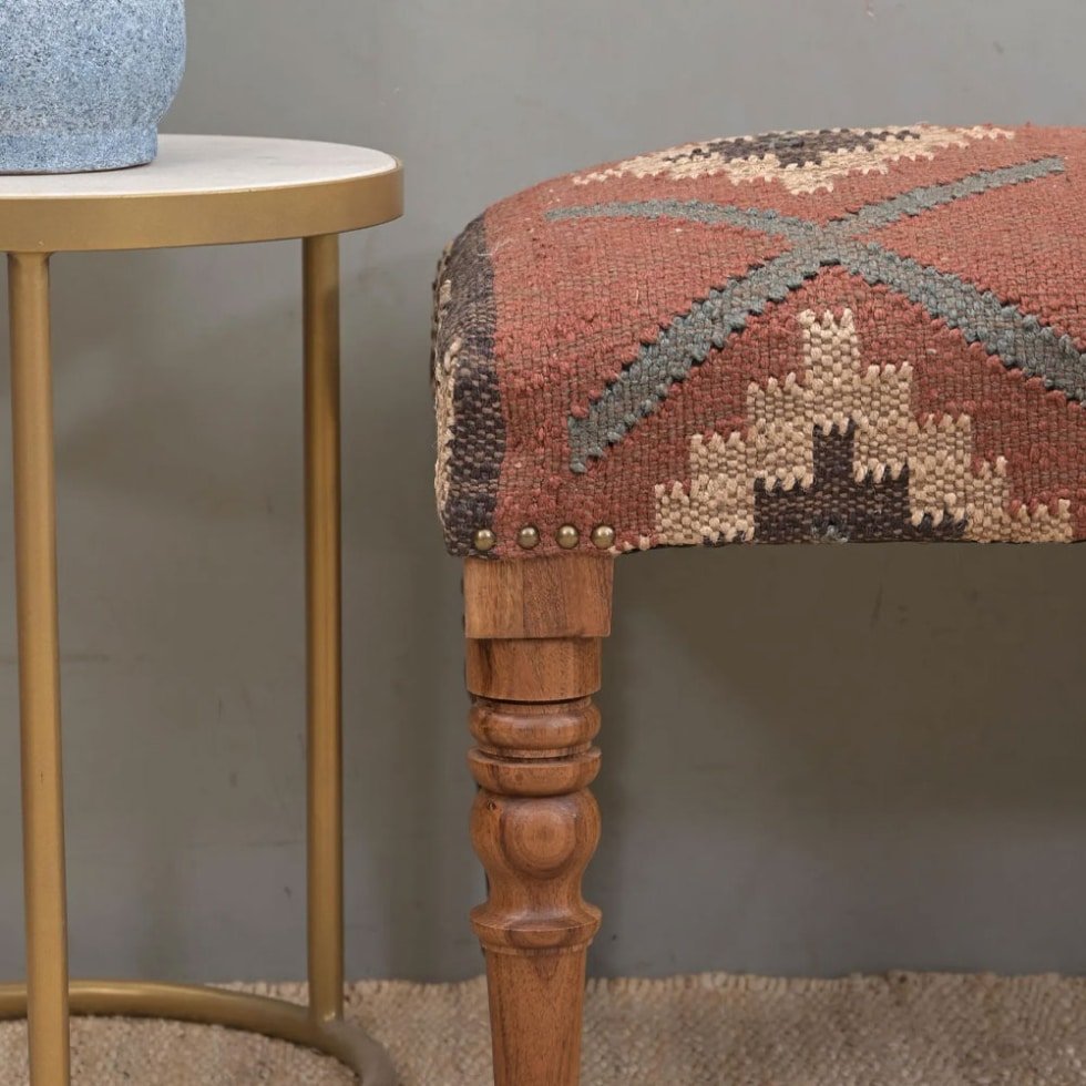 Orientalisk ull jute kilim ottoman bänk