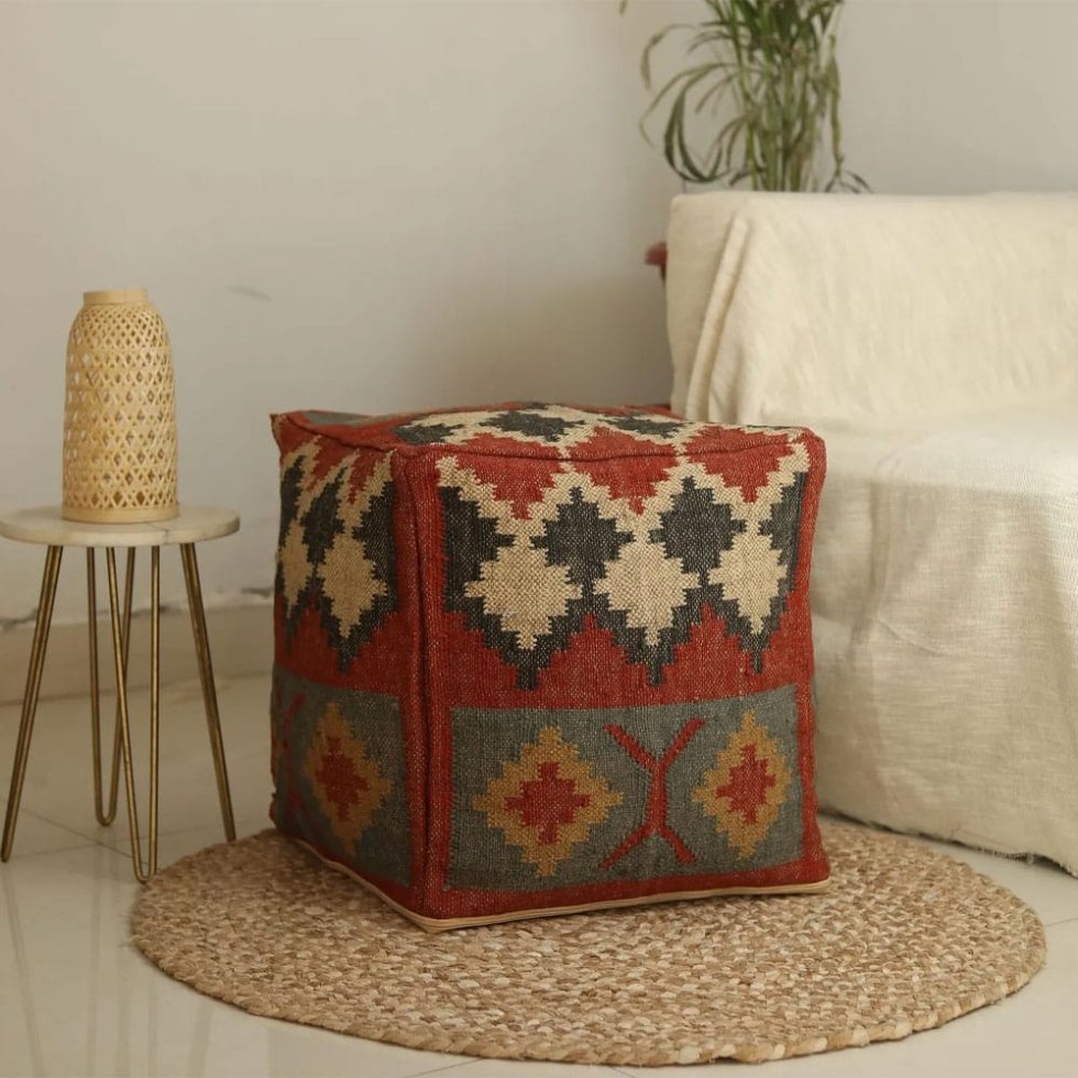 Vintage Kilim Pouf Överdrag Berber