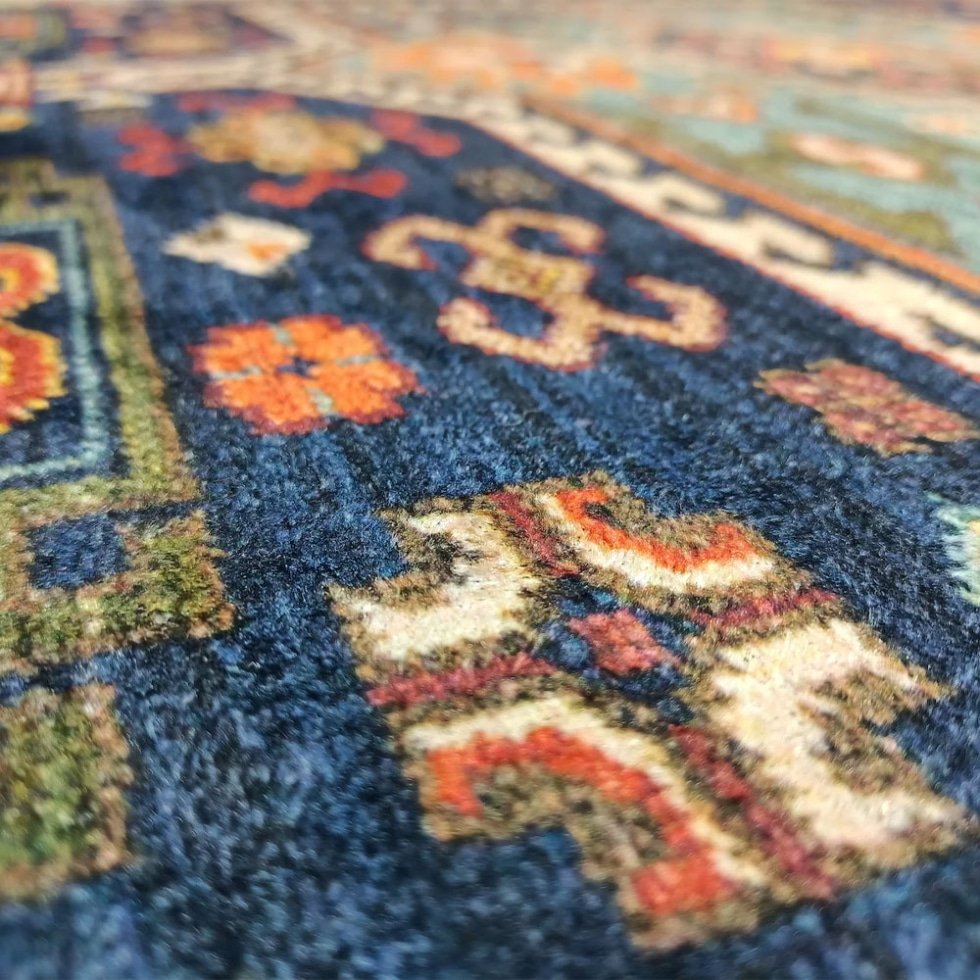 Blå och beige turkisk kilim ottoman soffbord