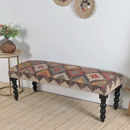 Mångfärgad diamantkilim ottoman bänk