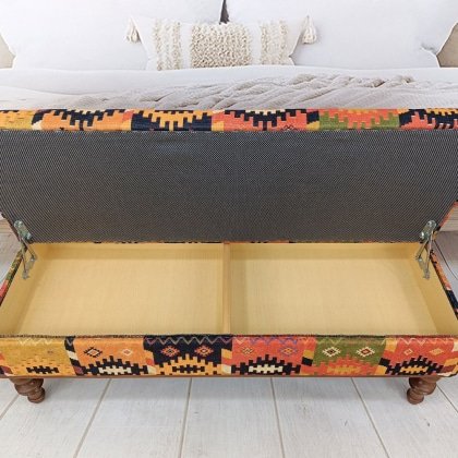 Orange turkisk kilim ottoman soffbord med förvaring