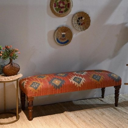 Röd navajo ull jute kilim ottoman bänk