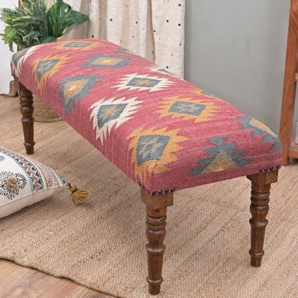 Röd navajo ull jute kilim ottoman bänk