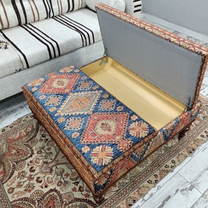 Turkiskt kvadratiskt kilim ottomanskt soffbord med förvaring