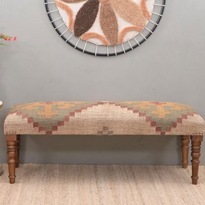 Stoppad ull jute kilim ottoman bänk