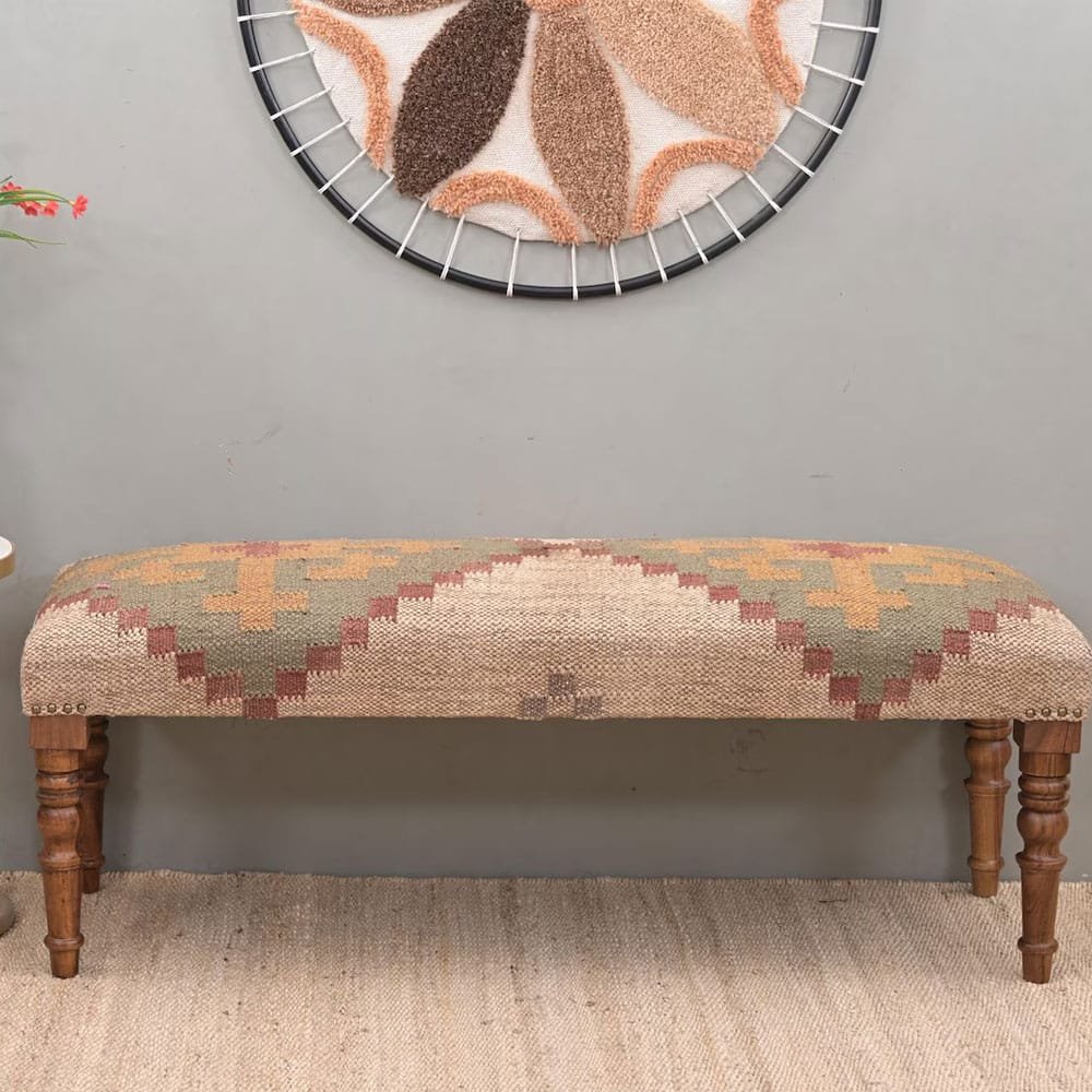 Stoppad ull jute kelim ottoman bänk Stoppad ull jute kilim ottoman bänk